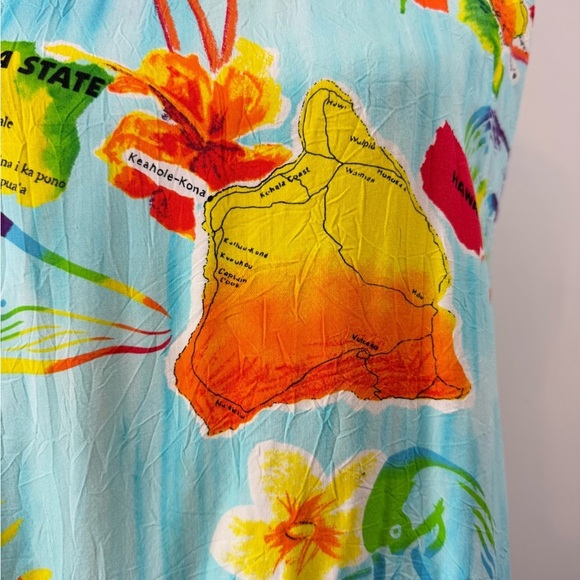 Vintage Jams World Size Small Island Life Tropical Map Hawaiian Short Dress - Picture 4 of 12